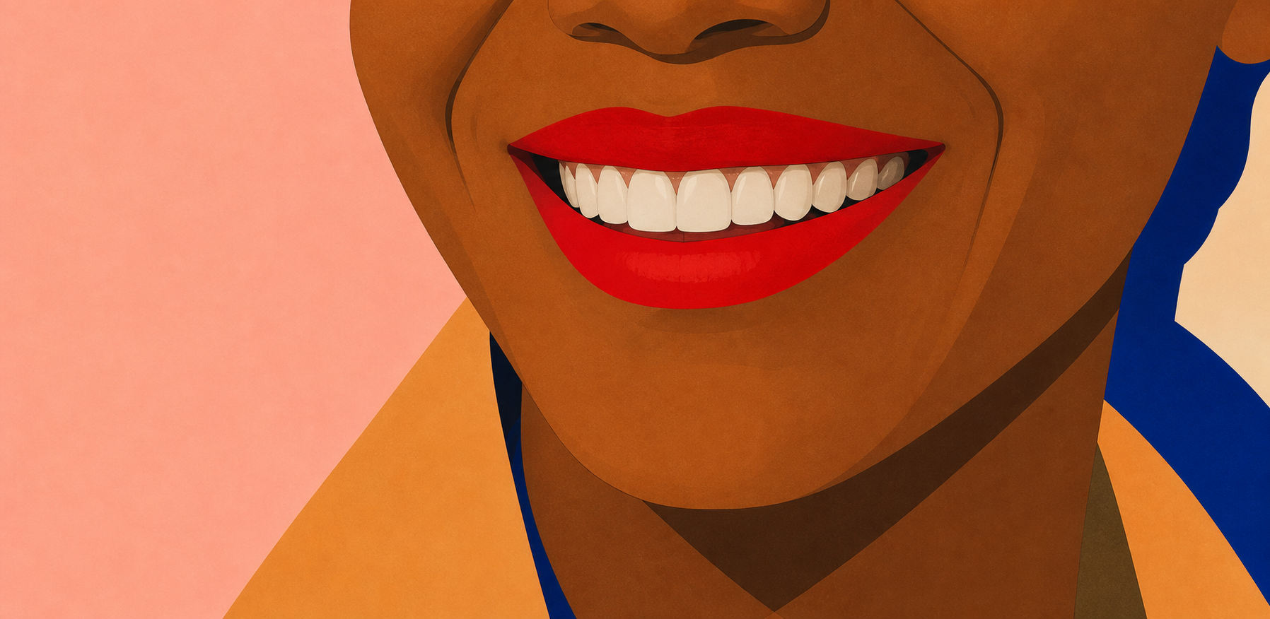 Gros plan artistique sur le sourire et les lèvres rouges de Frederica