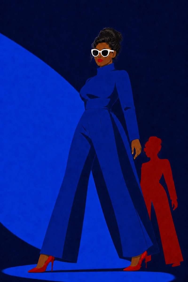 Frederica dans un univers visuel rose et bleu